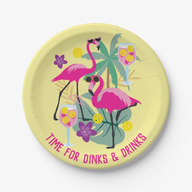 Prato De Papel Com texto, Summer Pickleball 🤩 Tropical  (Frente)