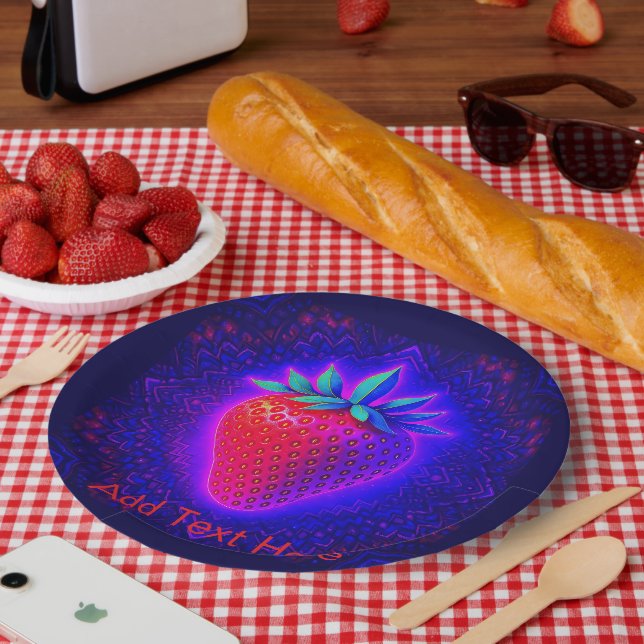 Prato de papel com visual vibrante de Morango Neon (Piquenique)
