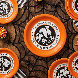 Prato De Papel Coma, Beba e Fique Assustado Feliz Halloween Espír