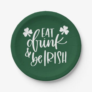 Prato De Papel Coma Beba Seja Irlandês Verde Tipografia Design Fe
