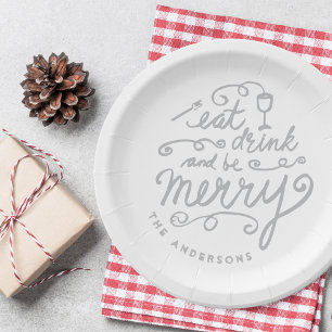 Prato De Papel Coma Bebida e seja Feliz Natal personalizado