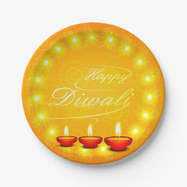 Prato De Papel Combinação de Feliz Diwali Amarelo de 7"