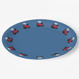 Prato De Papel Comboio Choo com Placa Blue Blackground