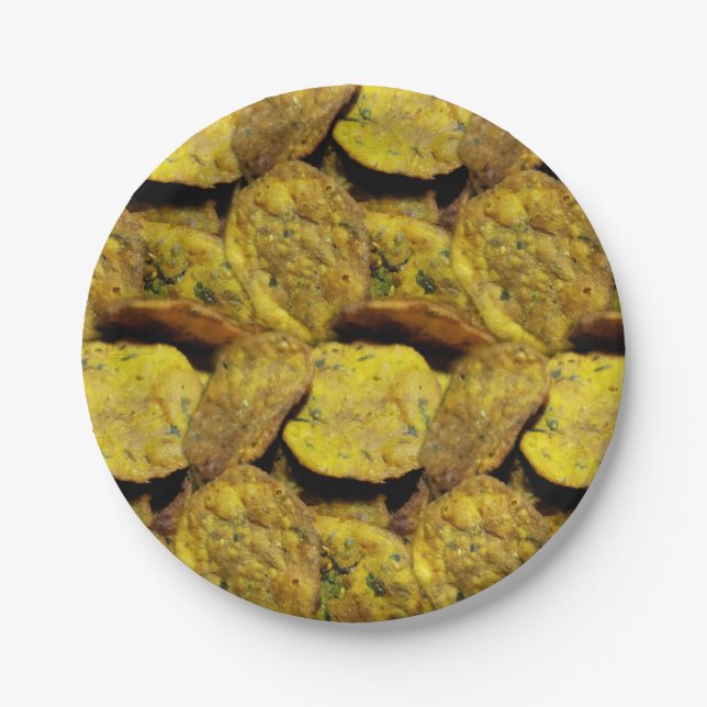 Prato De Papel Comida índia Snack Methi Vadi Comida (Frente)