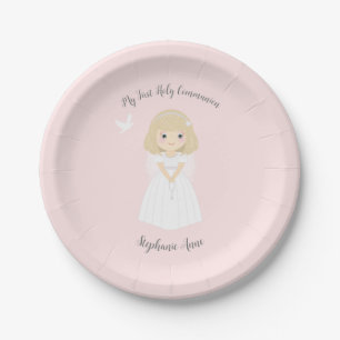 Prato De Papel Communion Dove Blonde Girl