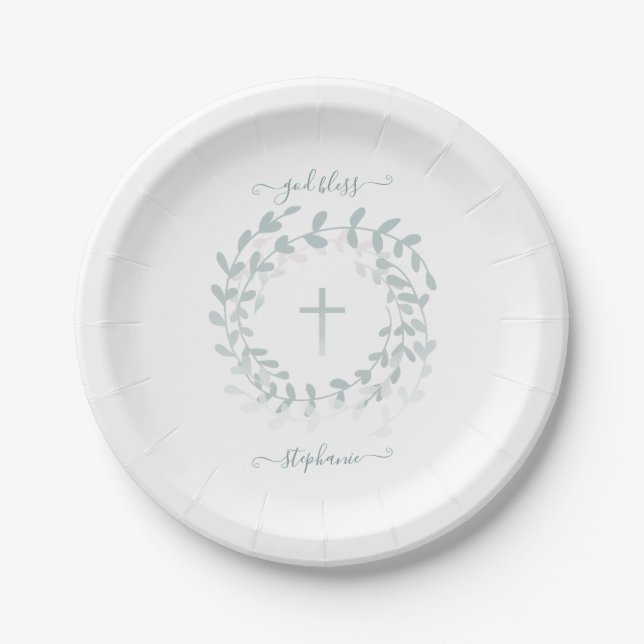 Prato De Papel Communion Sage Wreath e Cross (Frente)