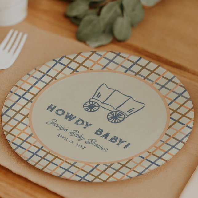 Prato De Papel Como Vai Bebê Churrasco de Bebê Temática Caubói (Howdy Baby Western Cowboy Baby Shower Paper Plates)