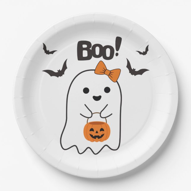 Prato De Papel Compras de Halloween Boo (Frente)