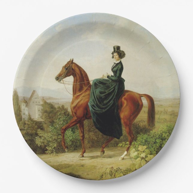 Prato De Papel Condessa em Horseback (Cavalo Marrom Elegante) (Frente)