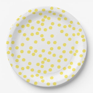 Prato De Papel Confetes amarelos/Polkadots