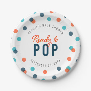Prato De Papel Confetti Azul Laranja Escuro Pronto para Chá de f