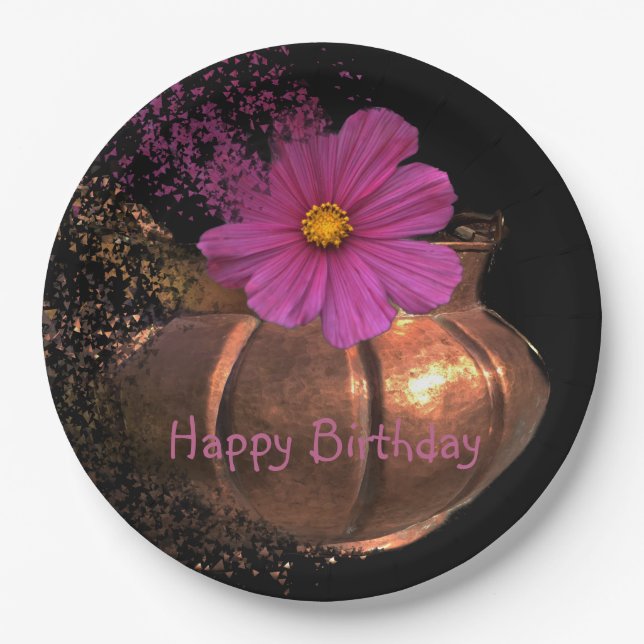 Prato De Papel Confetti Copper Cosmos Birthday (Frente)