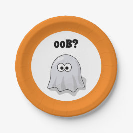 Prato De Papel Confused Ghost Says "Oob?" Funny Halloween Cartoon