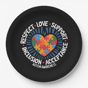 Prato De Papel Consciência do Autismo Respeito Autista Amor Apoio