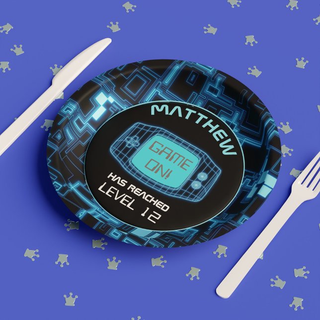 Prato De Papel Console de mão azul brilhante (Blue Glow Handheld Console Paper Plates)