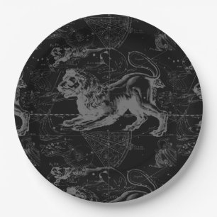 Prato De Papel Constelação Hevelius 1690 de Leo no preto