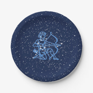 Prato De Papel Constelação Sagitário e Sinal Zodiac com Estrel