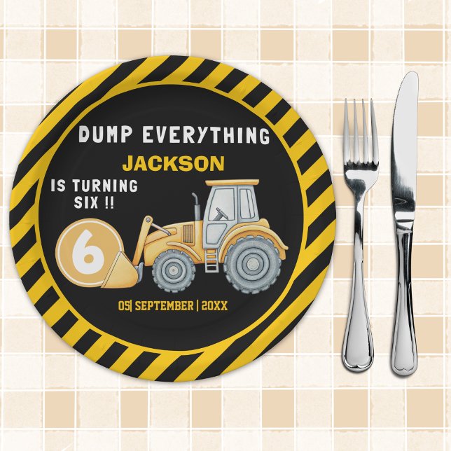 Prato De Papel Construction Birthday Paper Plates Turning 6 (Criador carregado)