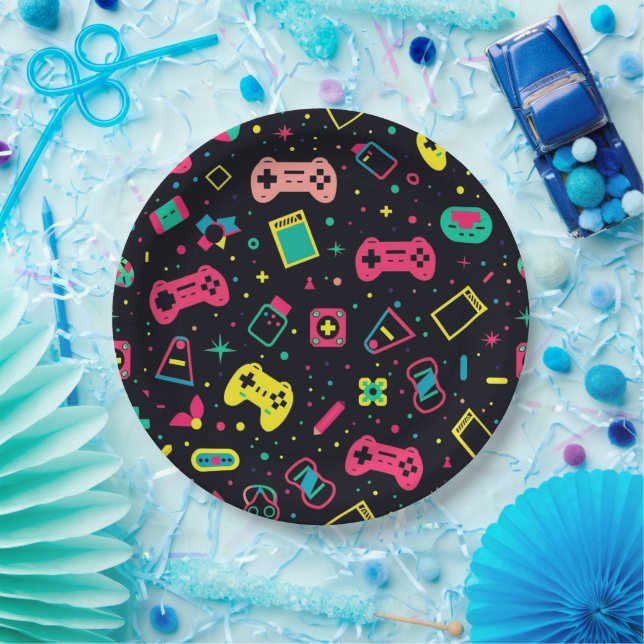 Prato De Papel Controladores de Jogos de Vídeo e Padrão de Brinqu (Festa)