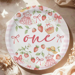 Prato De Papel Convite de 1º Aniversário Morango 1ª Baga Doce