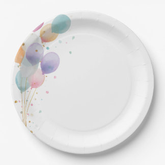 Prato De Papel Convite de Aniversário com Balões Pastel