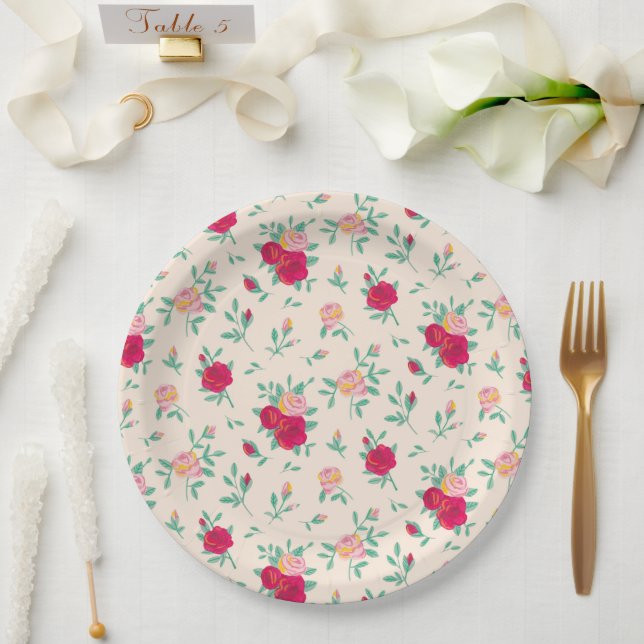 Prato De Papel Convite de Aniversário da Menina das Rosas Lindas (Casamento)