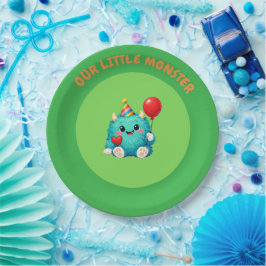 Prato De Papel Convite de Aniversário de 1 ano do Monstro Azul Fo