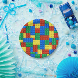 Prato De Papel Convite de Aniversário de Blocos de Construção, An