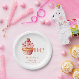 Prato De Papel Convite de Aniversário de Cupcake,  1º Aniversário