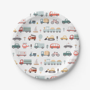 Prato De Papel Convite de aniversário de Transporte Moderno