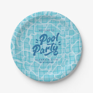 Prato De Papel Convite de Aniversário para Festa de Piscina Sunny