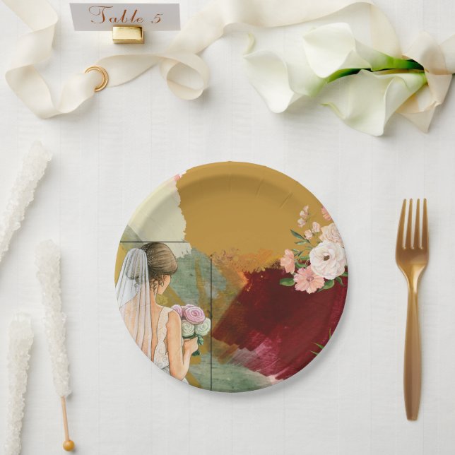 Prato De Papel convite de chá de panela abstrato em aquarela (Casamento)