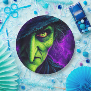 Prato De Papel Convite de festa de Halloween da Bruxa Má