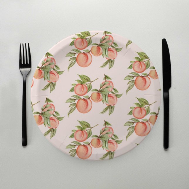 Prato De Papel Convite para Chá de fraldas Peach doce (Criador carregado)