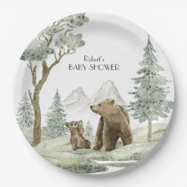 Prato De Papel Convite para florestas de cor d'água de urso-mãe e