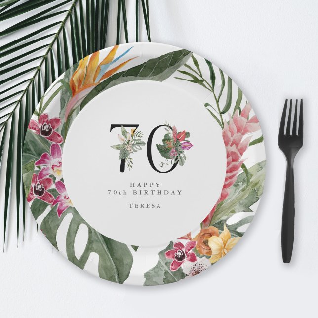 Prato De Papel Convite Tropical Simples e Elegante para 70º Anive (Criador carregado)