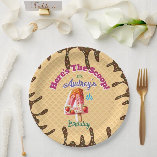 Prato De Papel Convite Waffle Cone Here's the Scoop (Casamento)