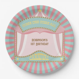 Prato De Papel Convites de aniversário Retro Carnaval Rosa Rosa