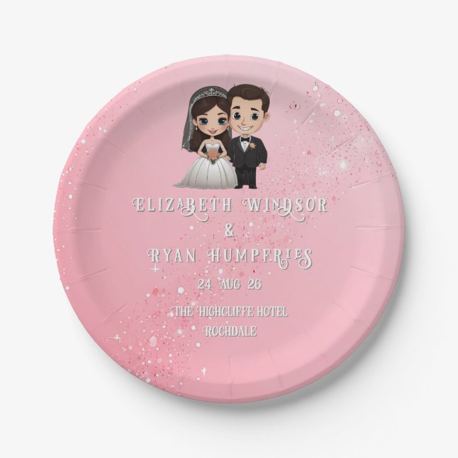 Prato De Papel Convites de Casamento Rosa com Sparkles Diamond (Frente)