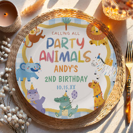 Prato De Papel Convocando Todos os Animais da Festa de Aniversári