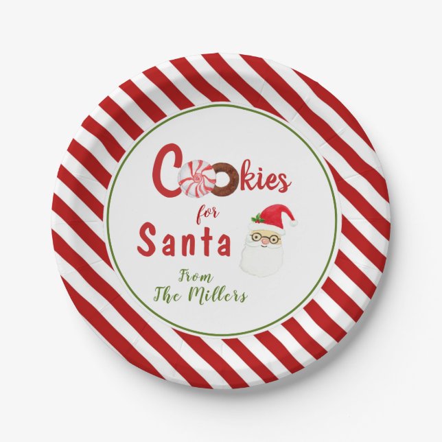 Prato De Papel Cookies Bonitos para Papais noeis de aquarela (Frente)