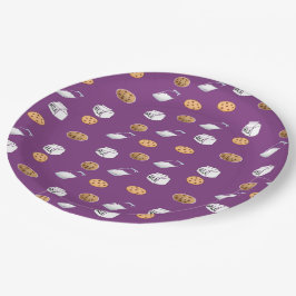 Prato De Papel Cookies e leite em roxo