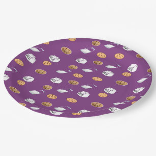Prato De Papel Cookies e leite em roxo