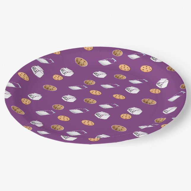 Prato De Papel Cookies e leite em roxo (Inclinado)