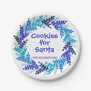 Prato De Papel Cookies para Papais noeis Blue Christmas Wreath