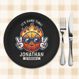 Prato De Papel Cool Birthday Boy with Basketball Theme