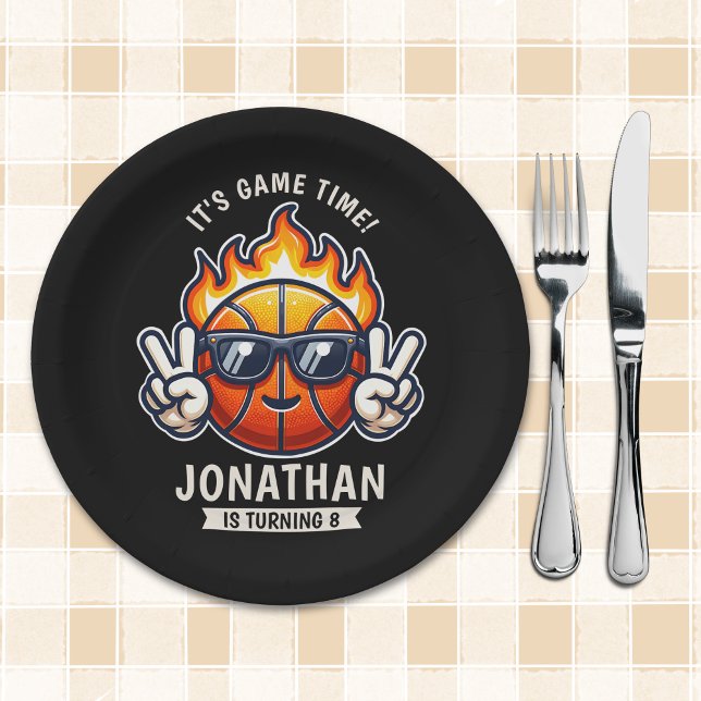 Prato De Papel Cool Birthday Boy with Basketball Theme (Criador carregado)