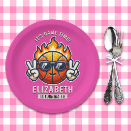 Prato De Papel Cool Birthday Girl with Basketball Theme