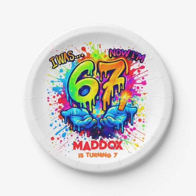 Prato De Papel Cool Graffiti Splatter 7th Birthday Party (Frente)