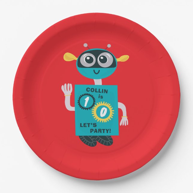 Prato De Papel Cool Robot Custom Boys Birthday  (Frente)